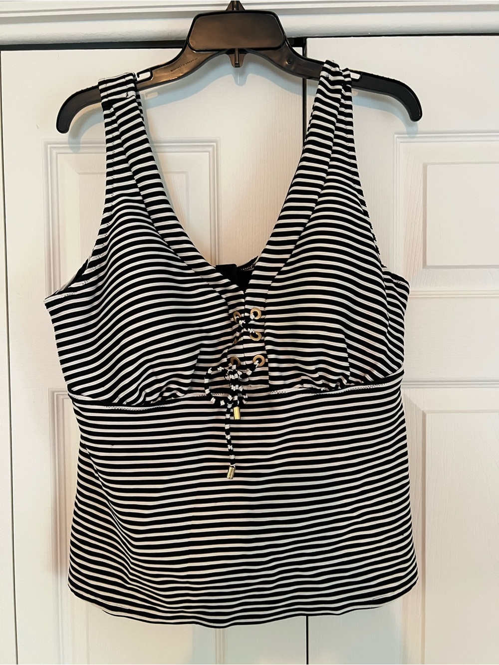 Lands' End Black and White Striped Swim Top